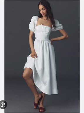 BNWT Reformation Marella White Puff-Sleeve Midi Dress